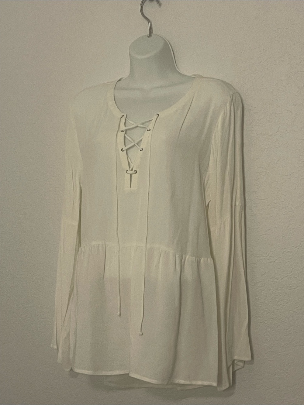 Nordstrom Lace-Up Peasant Tunic Blouse - Cream